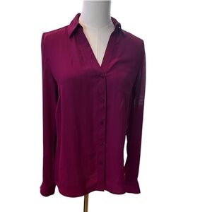 THE LIMITED Magenta Pink Ashton Roll Tab Button Up Chiffon Blouse Size‎ Small